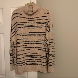 Cream and Black Striped Chenille Sweater